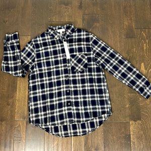 She + Sky Women's Long Sleeve Blue Plaid Button up Flannel Shirt Size S NWT